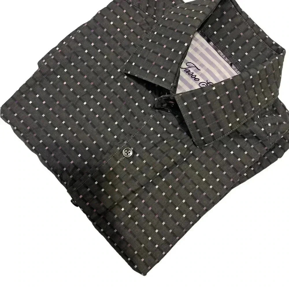 Tasso Elba, Mans shirt,played gray long sleeve casual Size S, 14- 14 1/2 - Picture 4 of 10